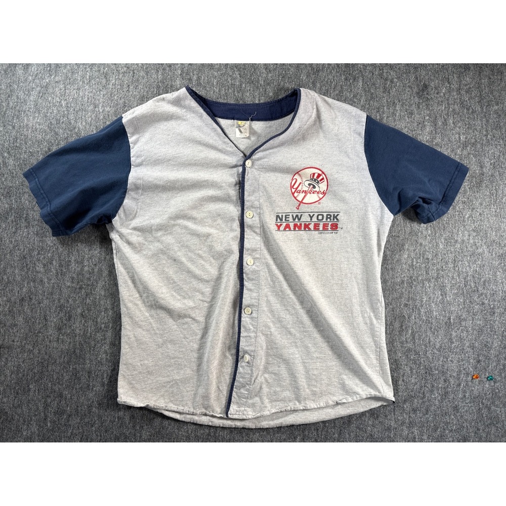Vintage 1993 New York Yankees Competitor Baseball Jersey Mens Large Grey Navy